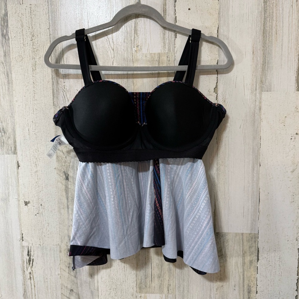 Swimsuits For All Black Striped Multicolor Tankini Swim Top - Picture 5 of 9